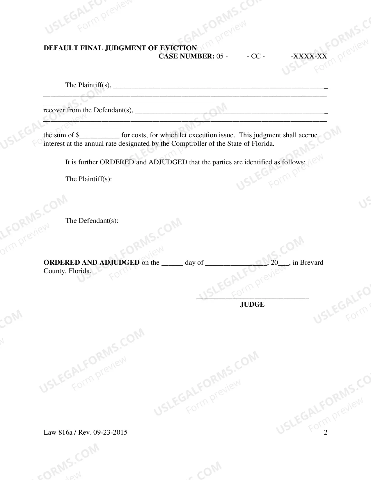 Preview Default Final Judgment of Eviction