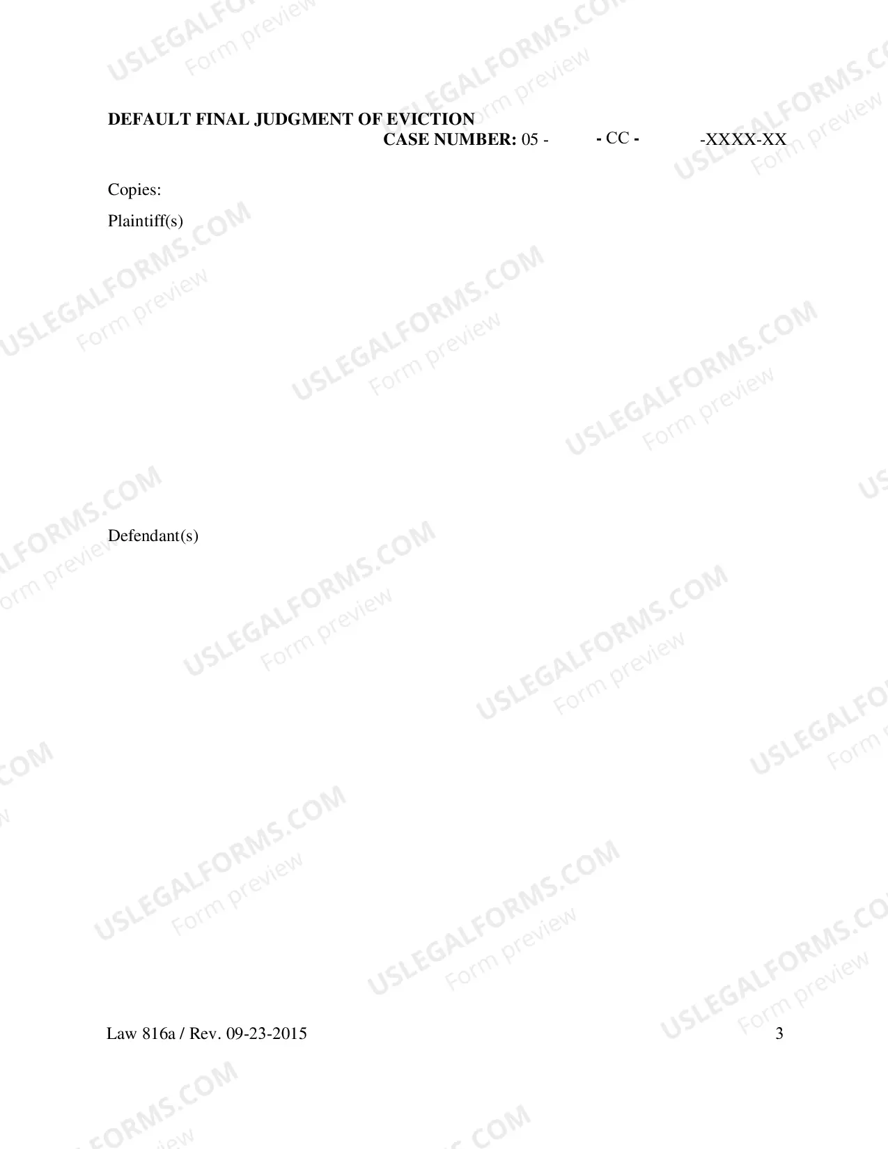 Preview Default Final Judgment of Eviction