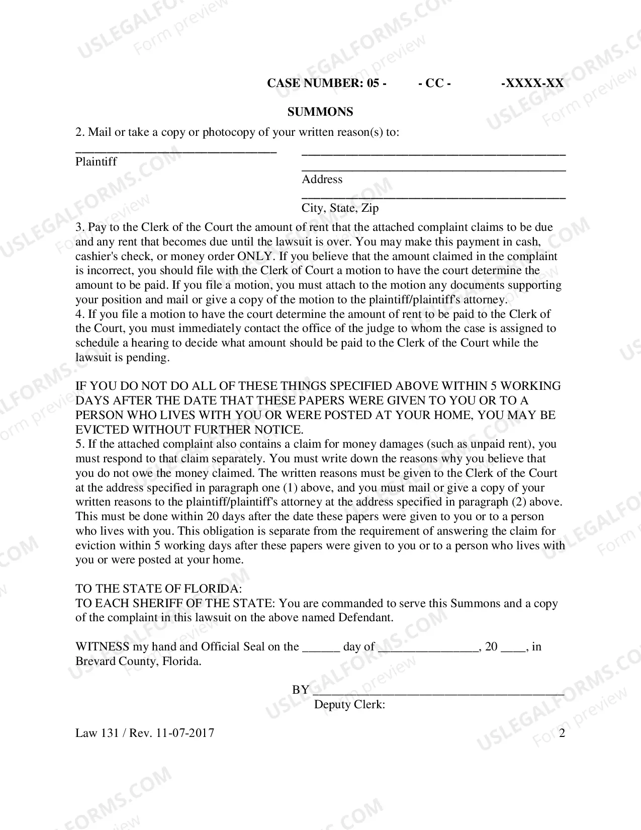 Preview Eviction Summons - Residential