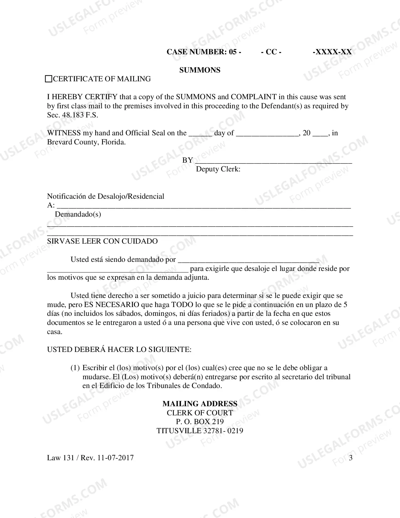 Preview Eviction Summons - Residential