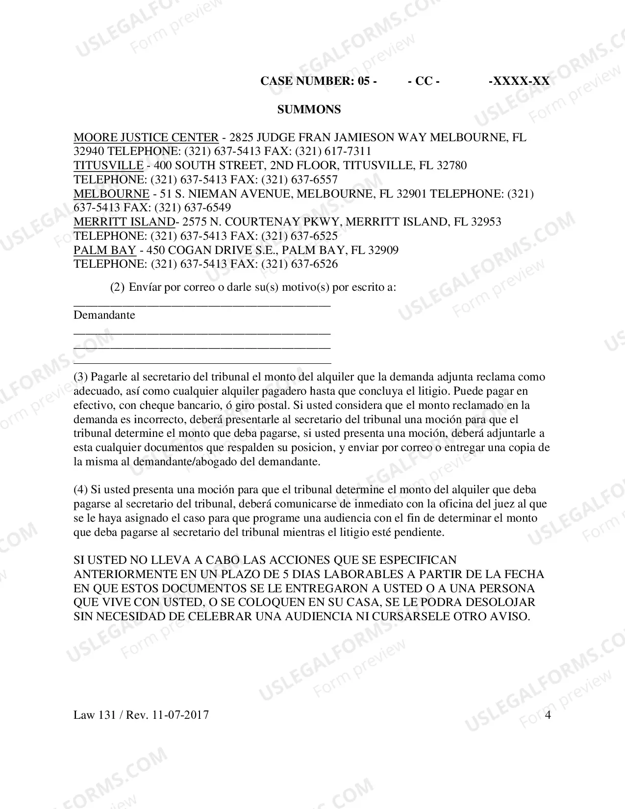 Preview Eviction Summons - Residential