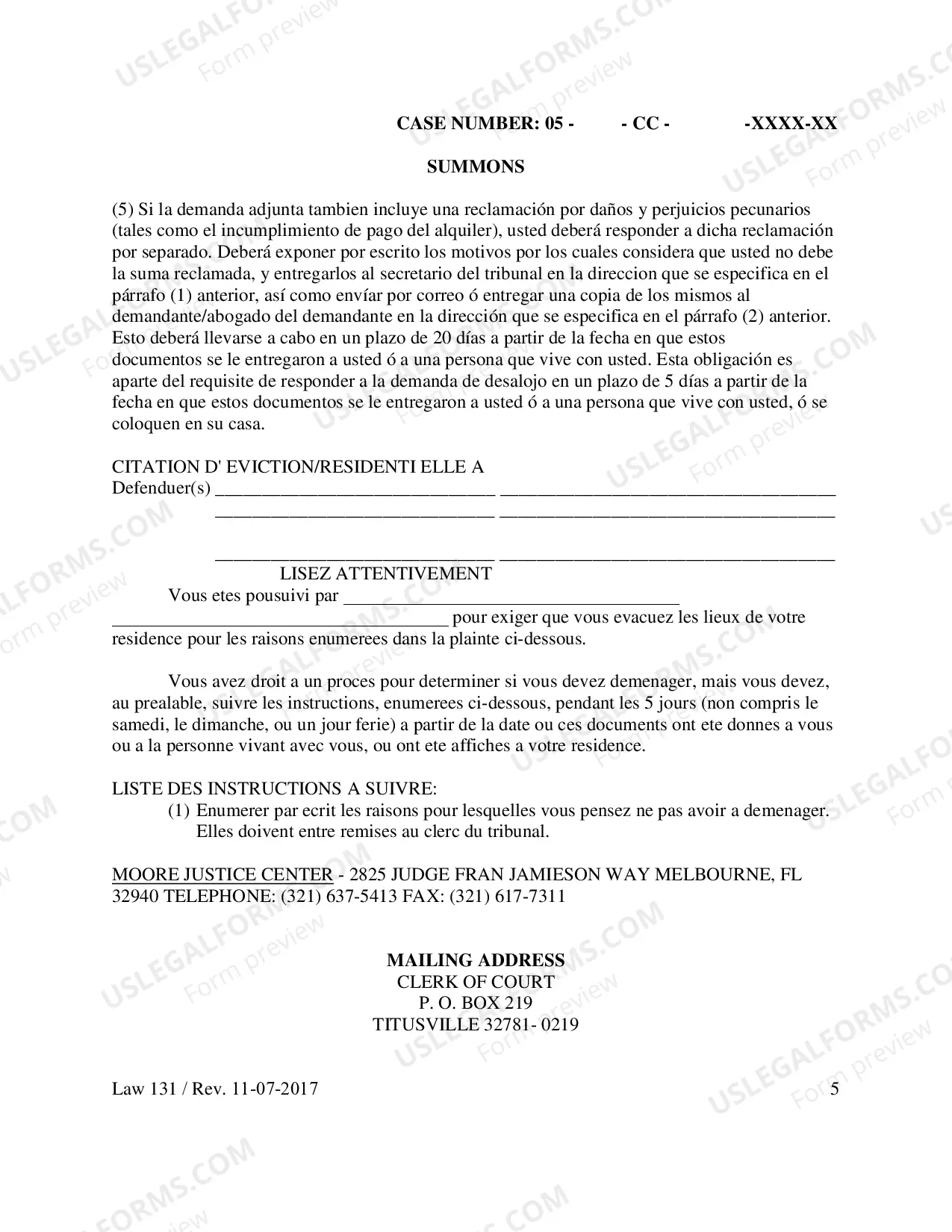 Preview Eviction Summons - Residential