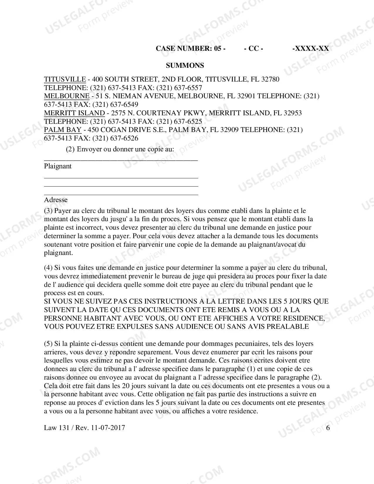 Preview Eviction Summons - Residential