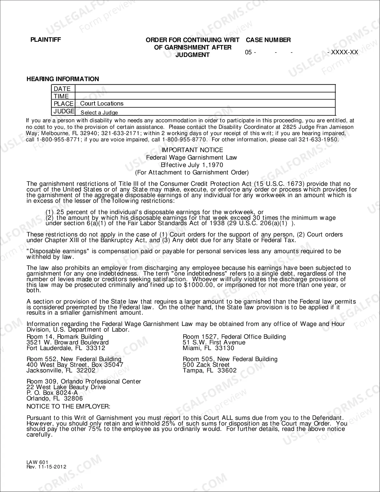 Preview Order For Continuing Writ of Garnishment After Judgment