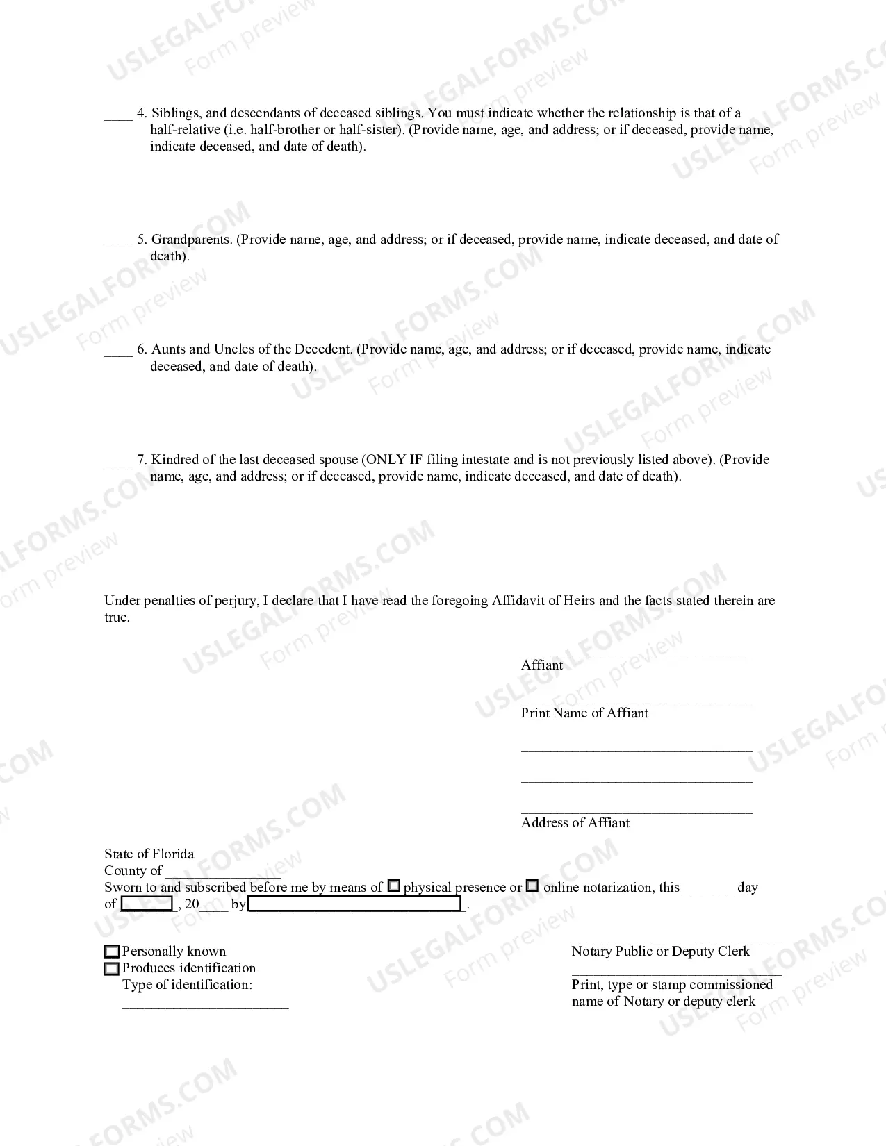Preview Affidavit of Heirs