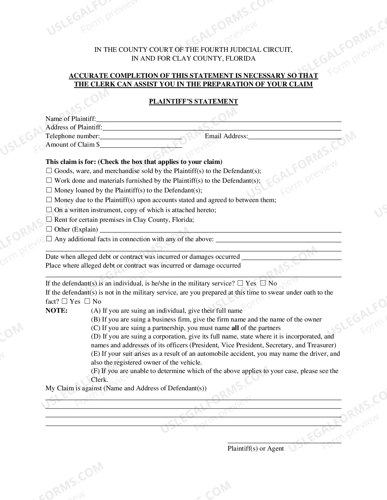 Preview Plaintiff's Statement
