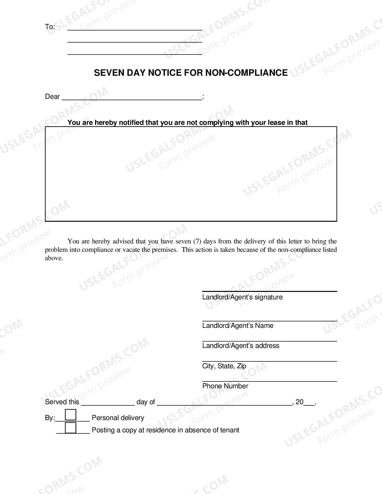 Preview Seven Day Notice For Non-Compliance