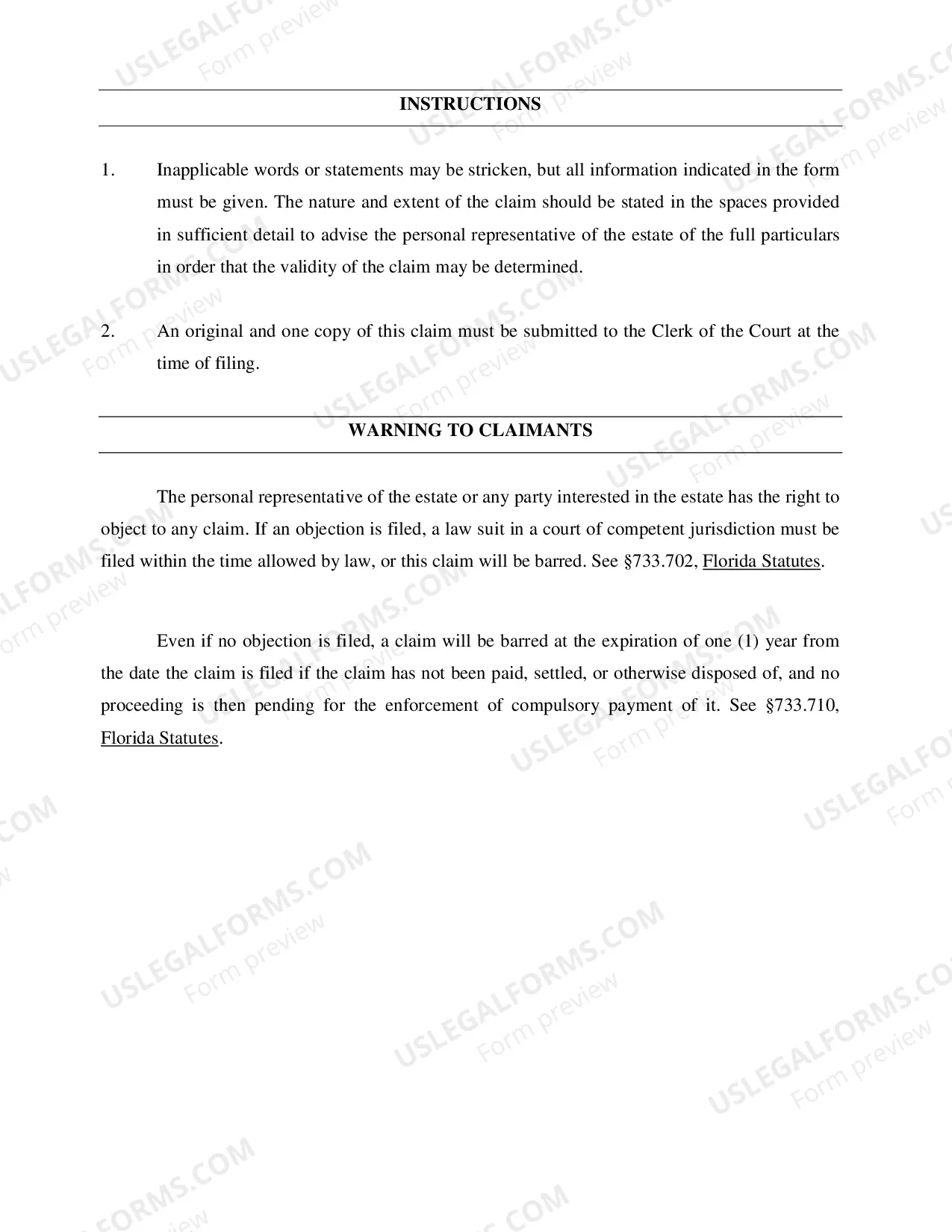 Preview Statement of Claim (Probate)