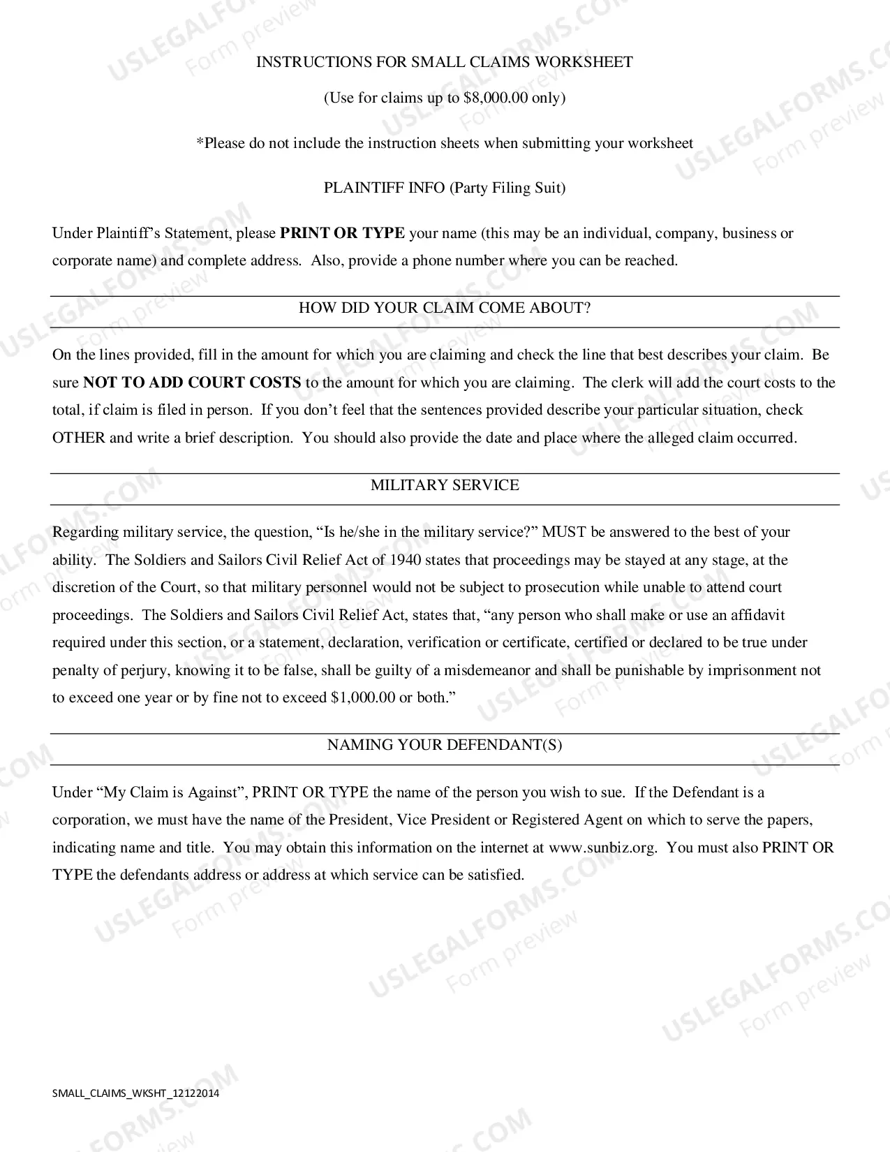 Preview Small Claims Worksheet