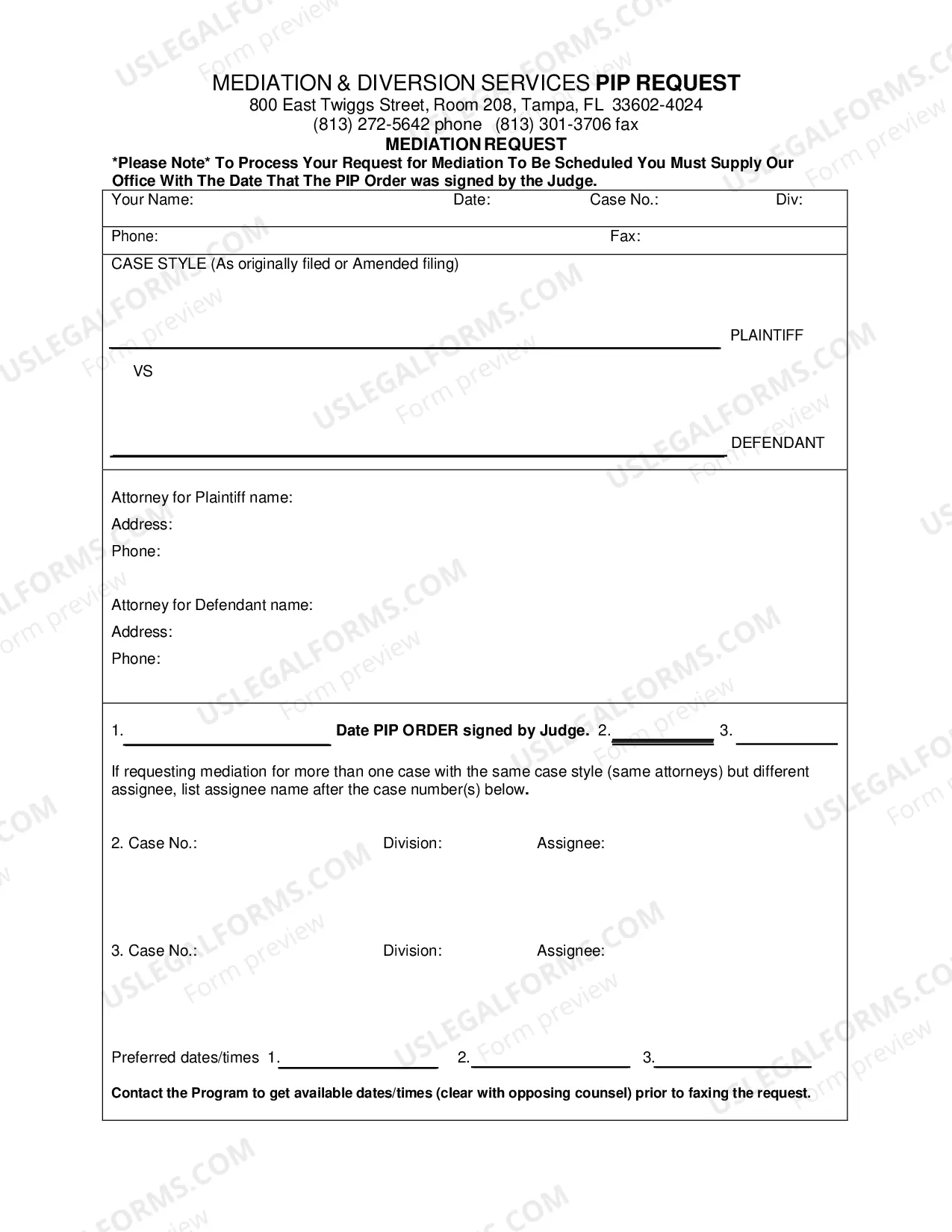Preview Standard PIP Pre-Trial Order Div H