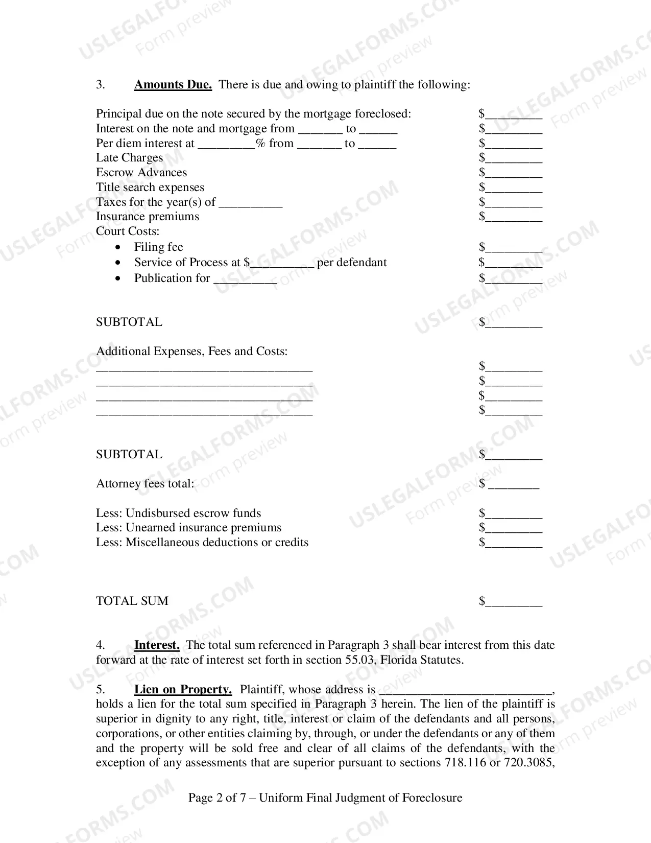 Preview Uniform Final Judgment of Foreclosure