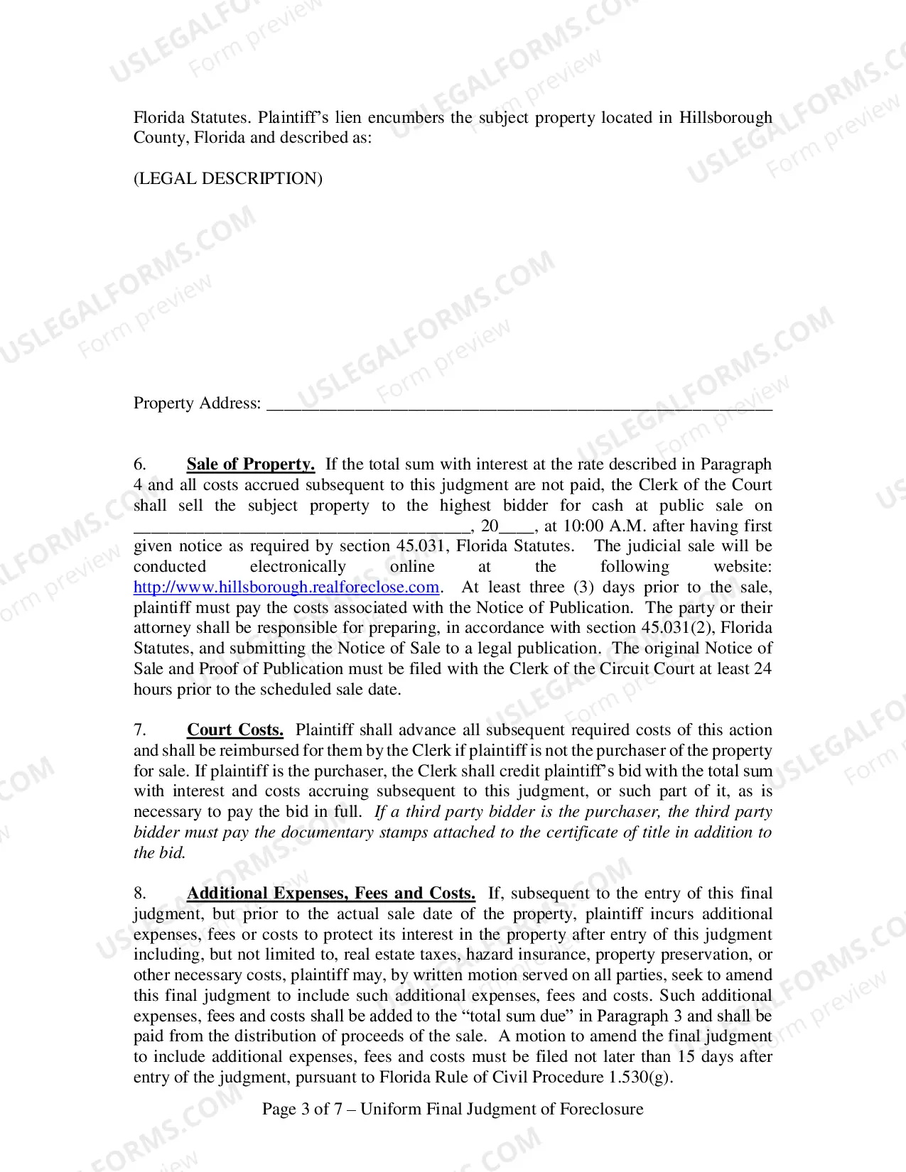 Preview Uniform Final Judgment of Foreclosure