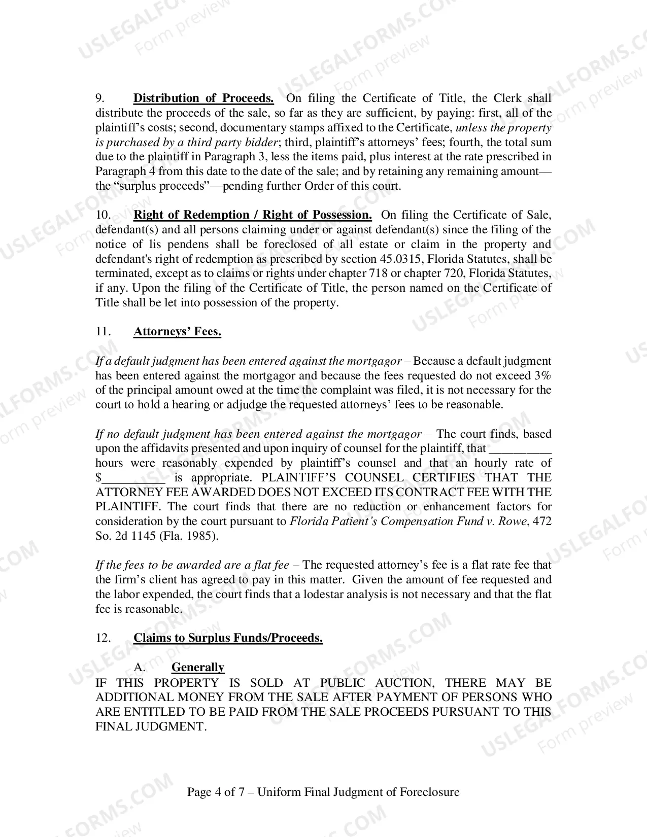 Preview Uniform Final Judgment of Foreclosure