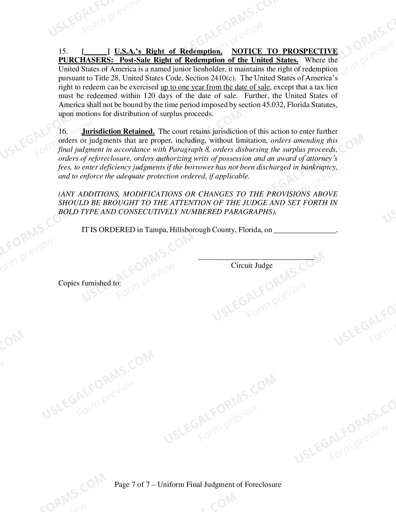 Preview Uniform Final Judgment of Foreclosure
