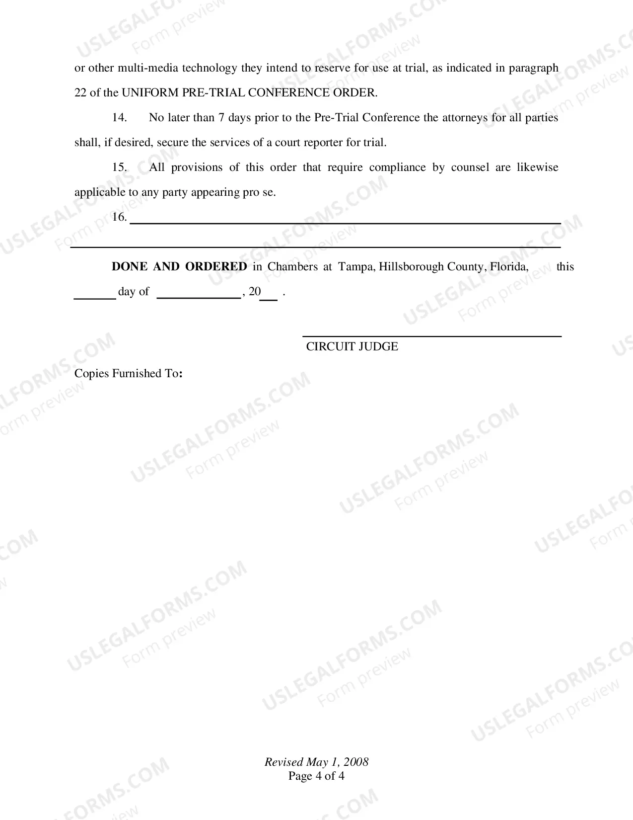 Preview Uniform Order Setting Cause For Trial And Pre-Trial (Non-Jury Trial)