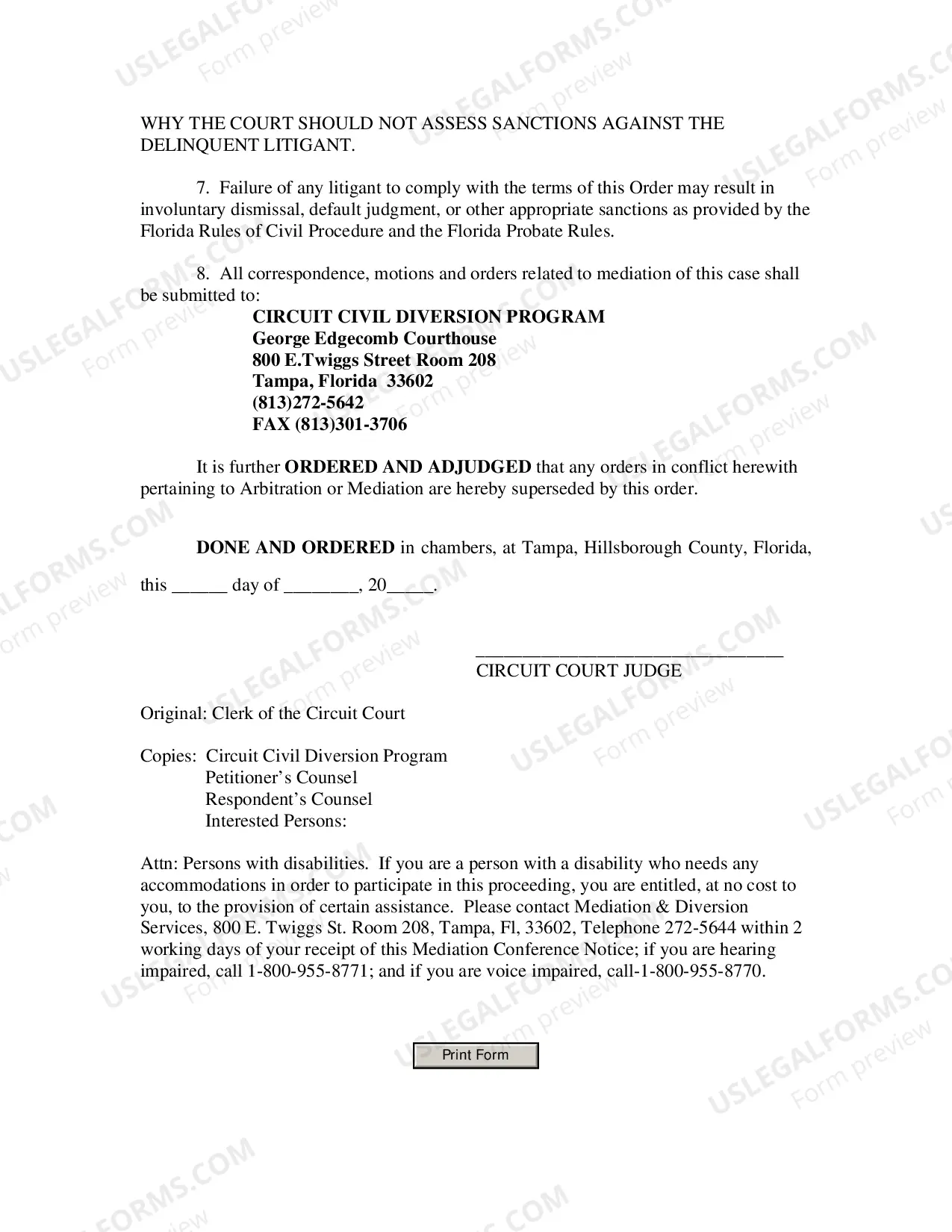 Preview Order Referring To Mediation (Adversary Proceedings)