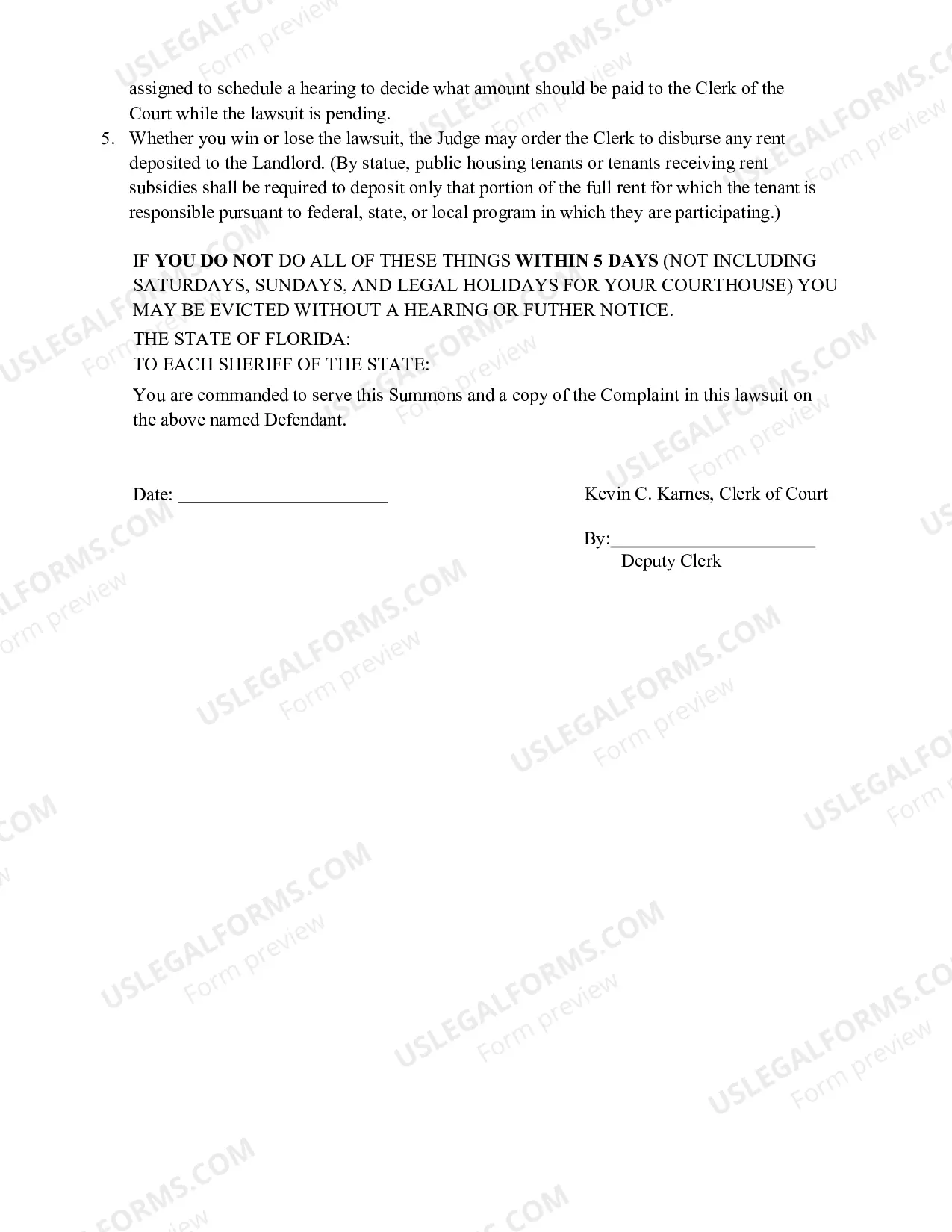 Preview Eviction Summons - Residential