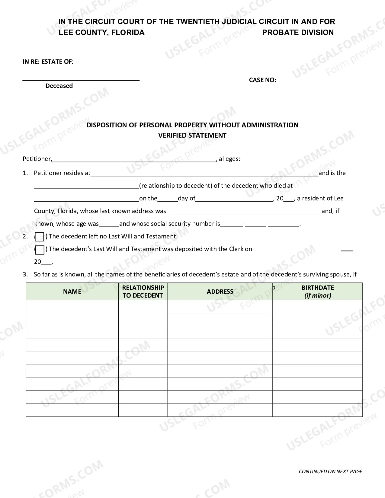 Preview Disposition of Personal Property Without Administration