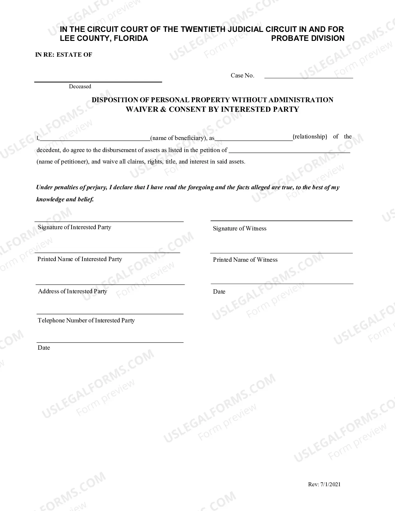 Preview Disposition of Personal Property Without Administration