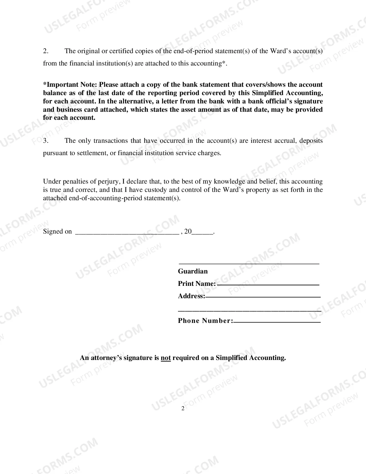Preview Simplified Accounting (Guardianship Report)