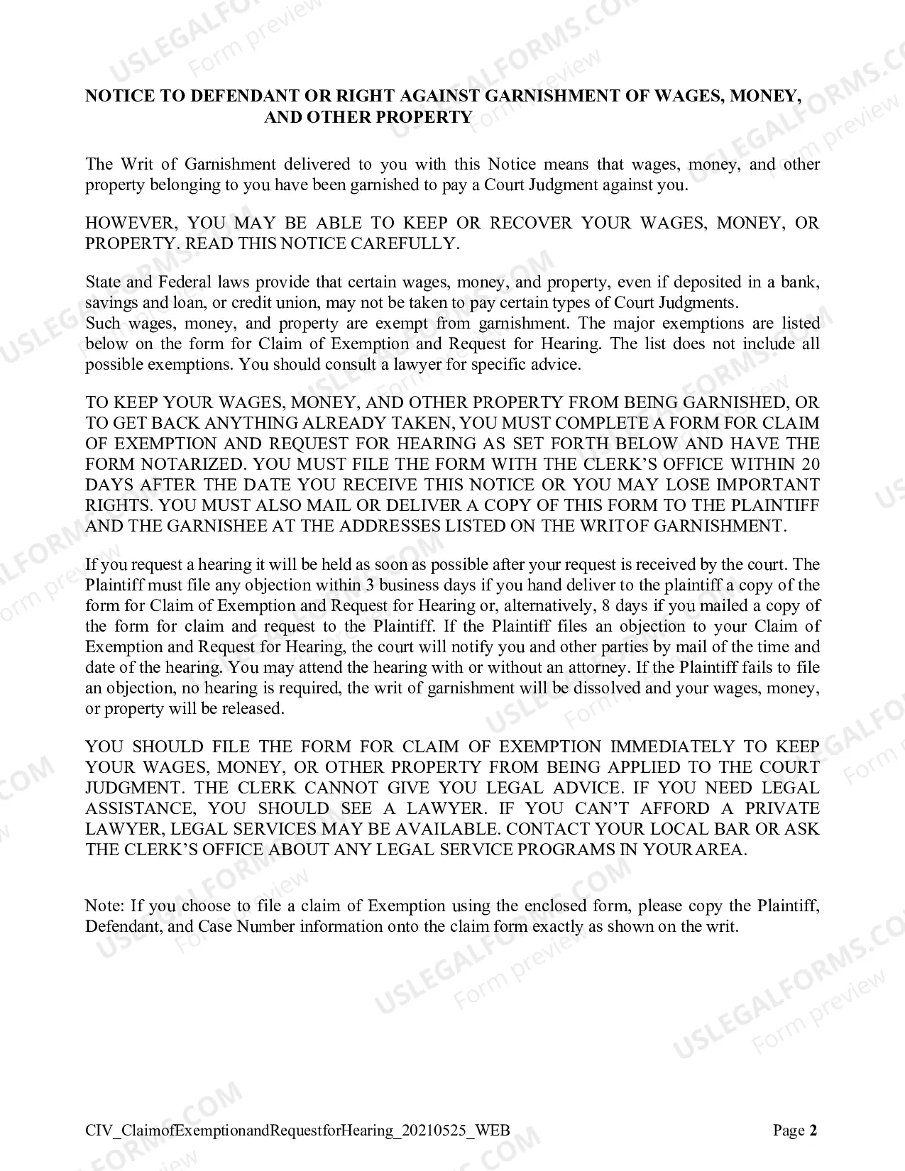 Preview Claim of Exemption And Request For Hearing