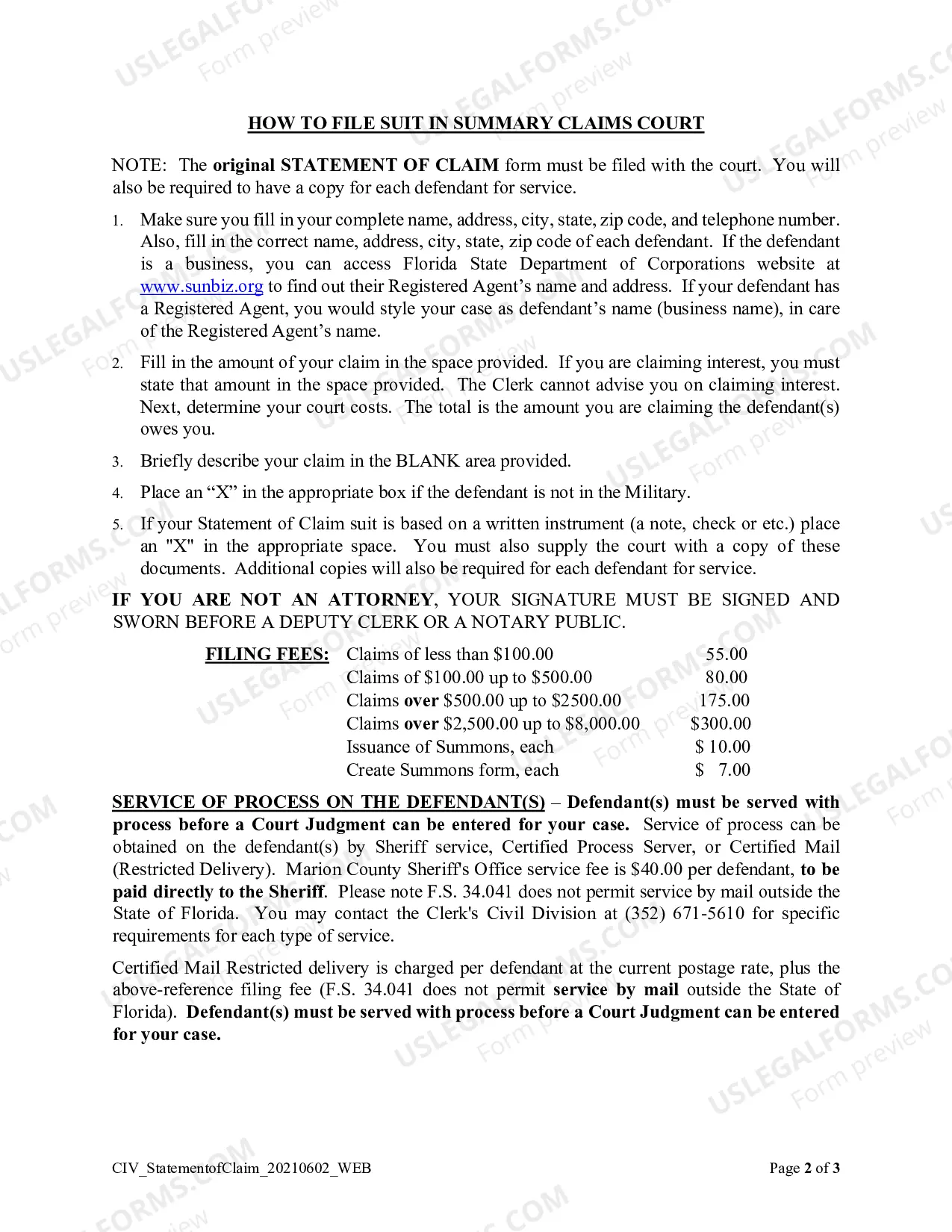Preview Statement of Claim