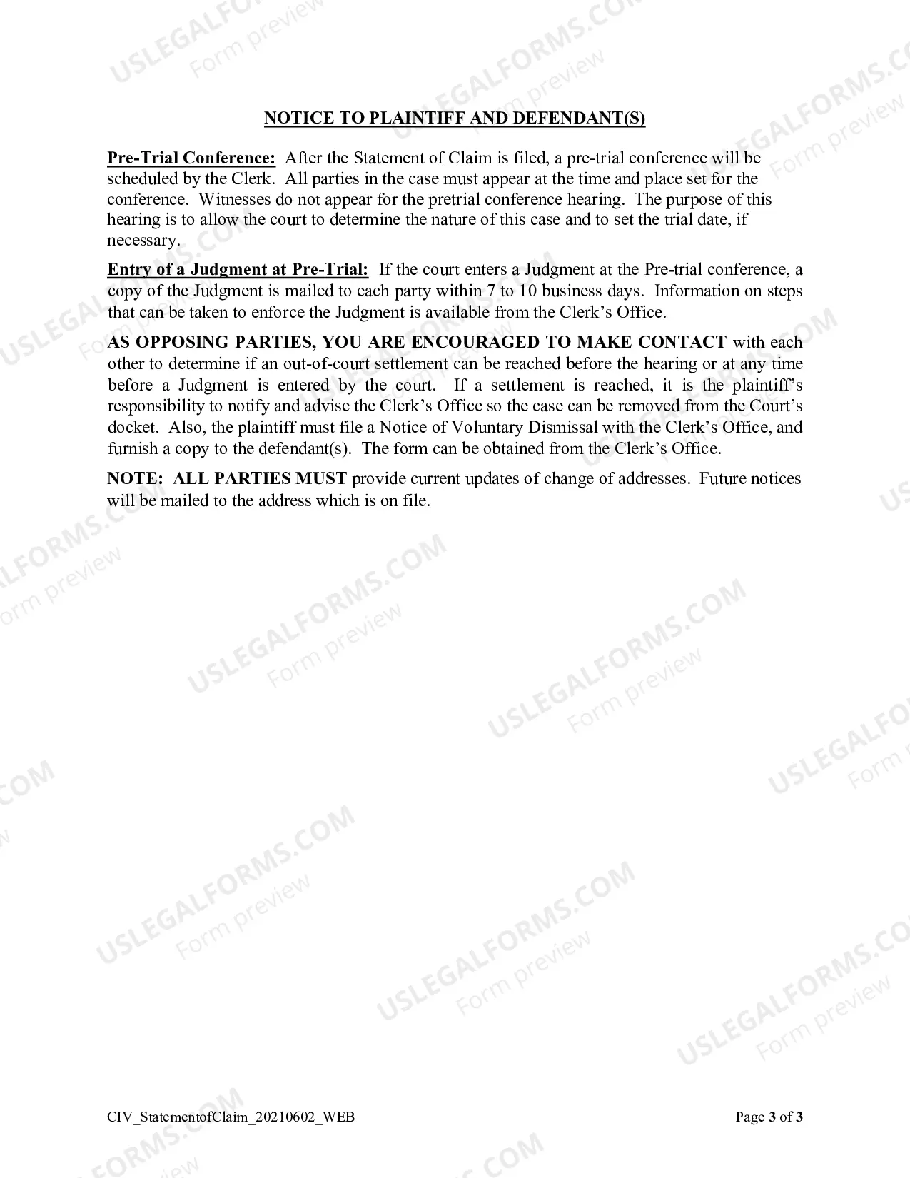 Preview Statement of Claim