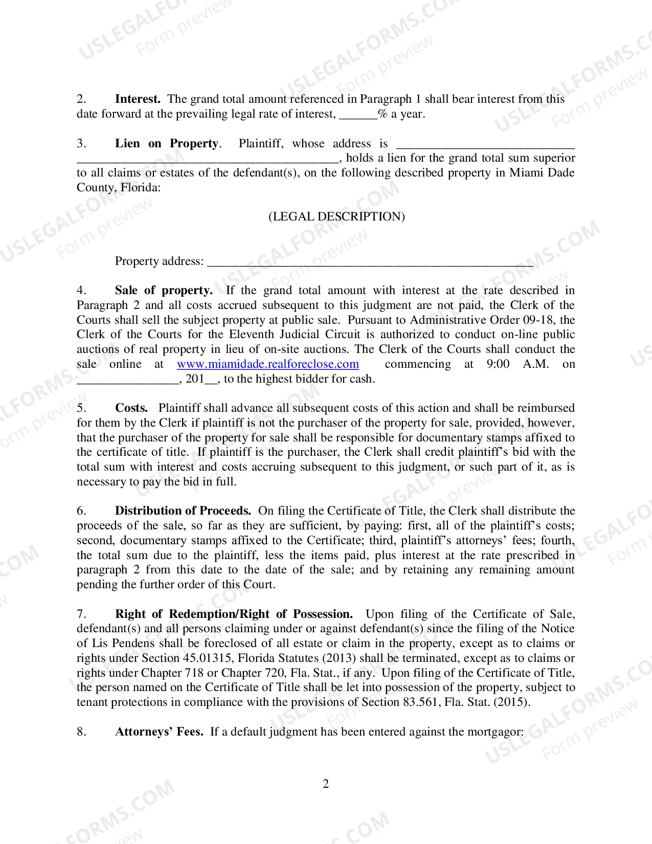 Preview Final Judgment of Foreclosure