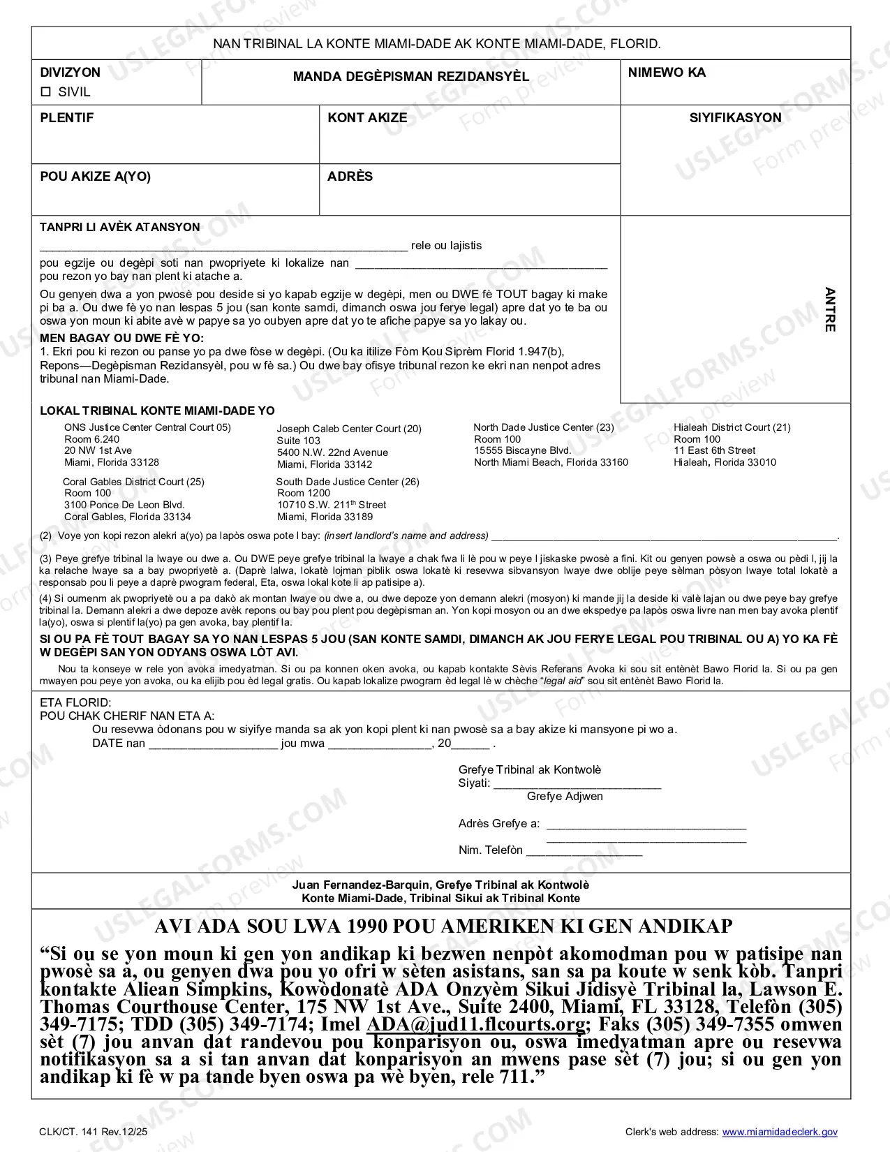 Preview Residential Eviction Summons