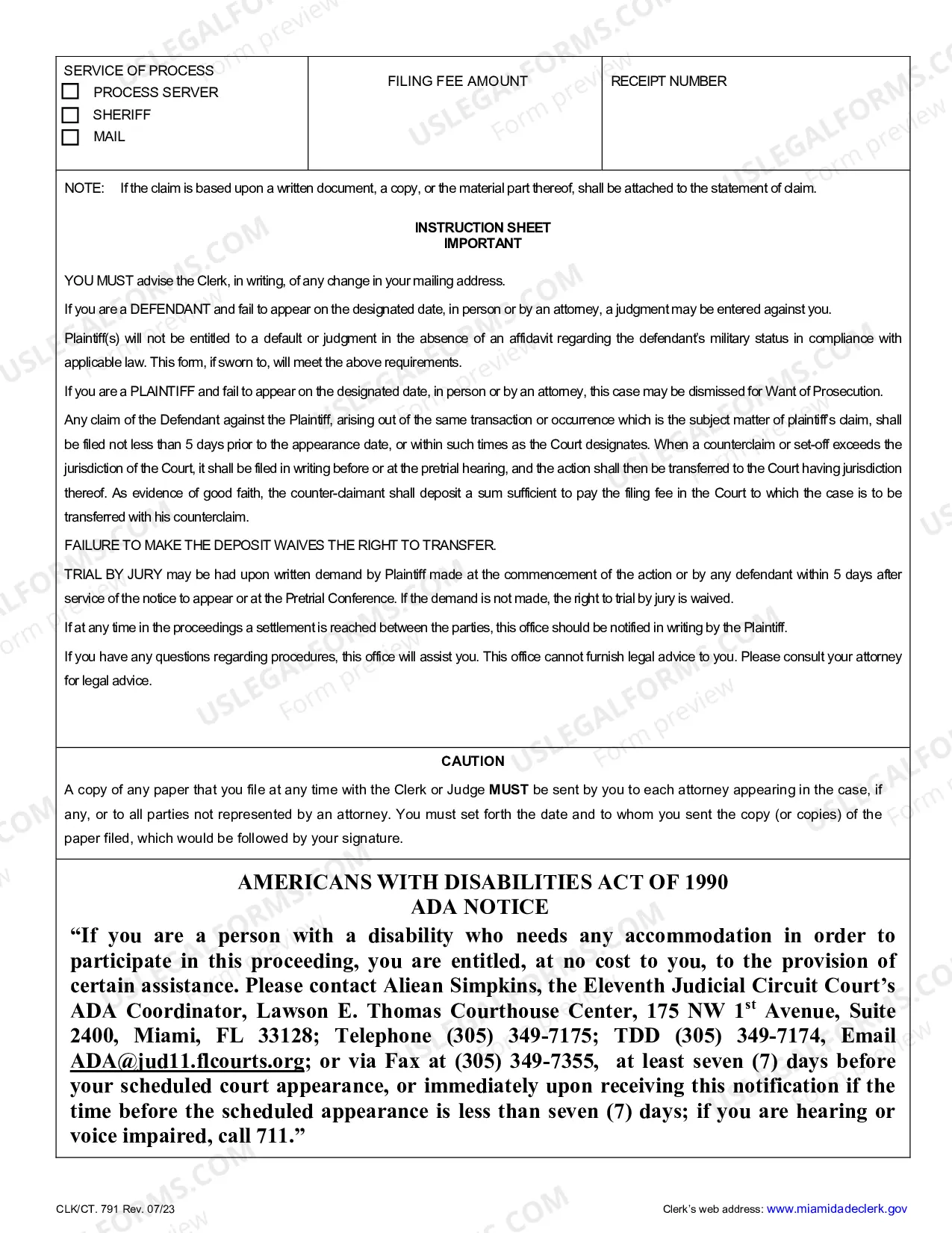 Preview Statement of Claim (Back Rent)