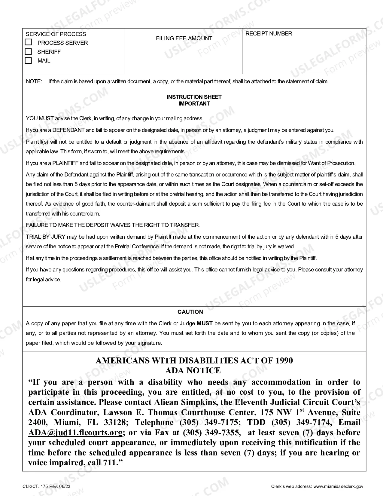 Preview Statement of Claim (For Work Done And Materials Furnished)