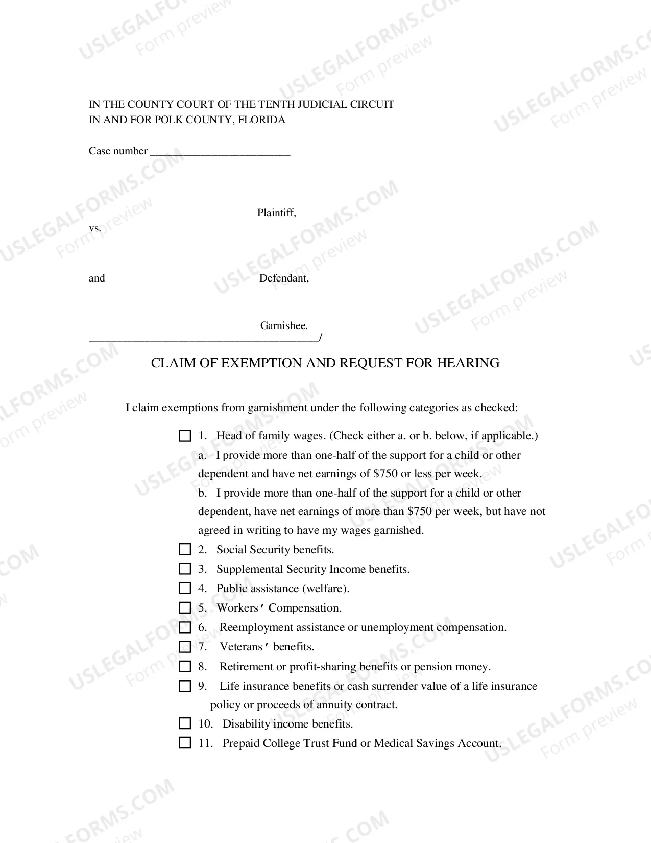 Preview Claim of Exemption And Request For Hearing