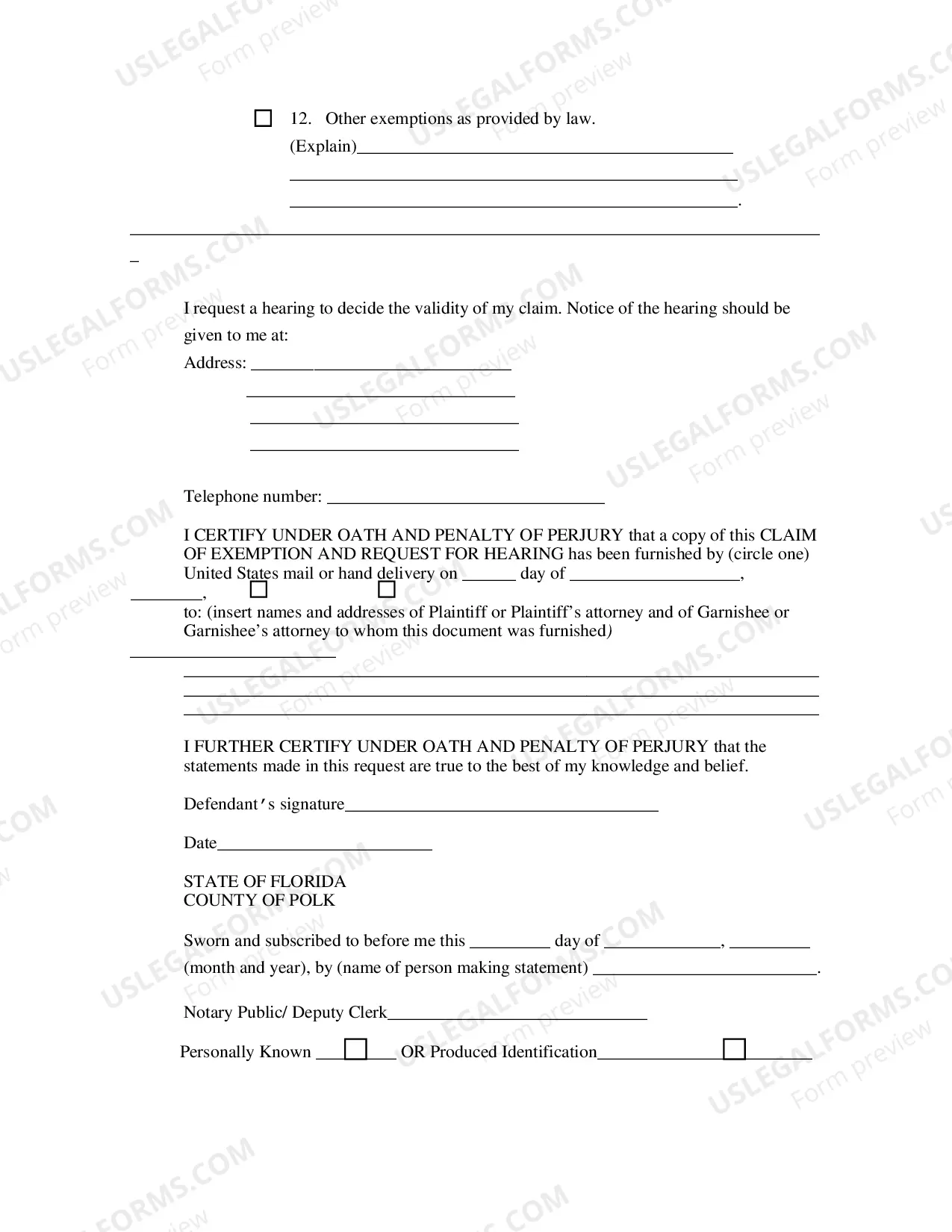 Preview Claim of Exemption And Request For Hearing