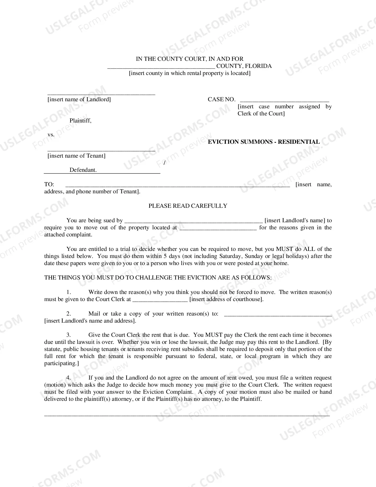 Preview Eviction Summons Residential
