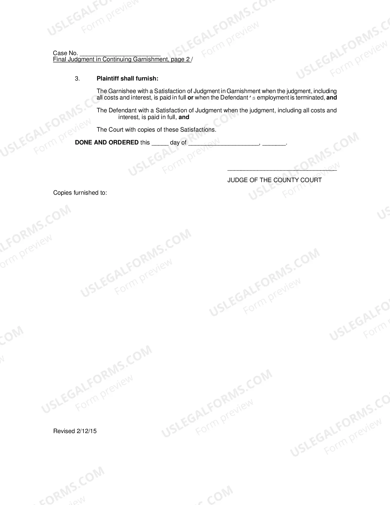 Preview Final Judgment In Continuing Garnishment