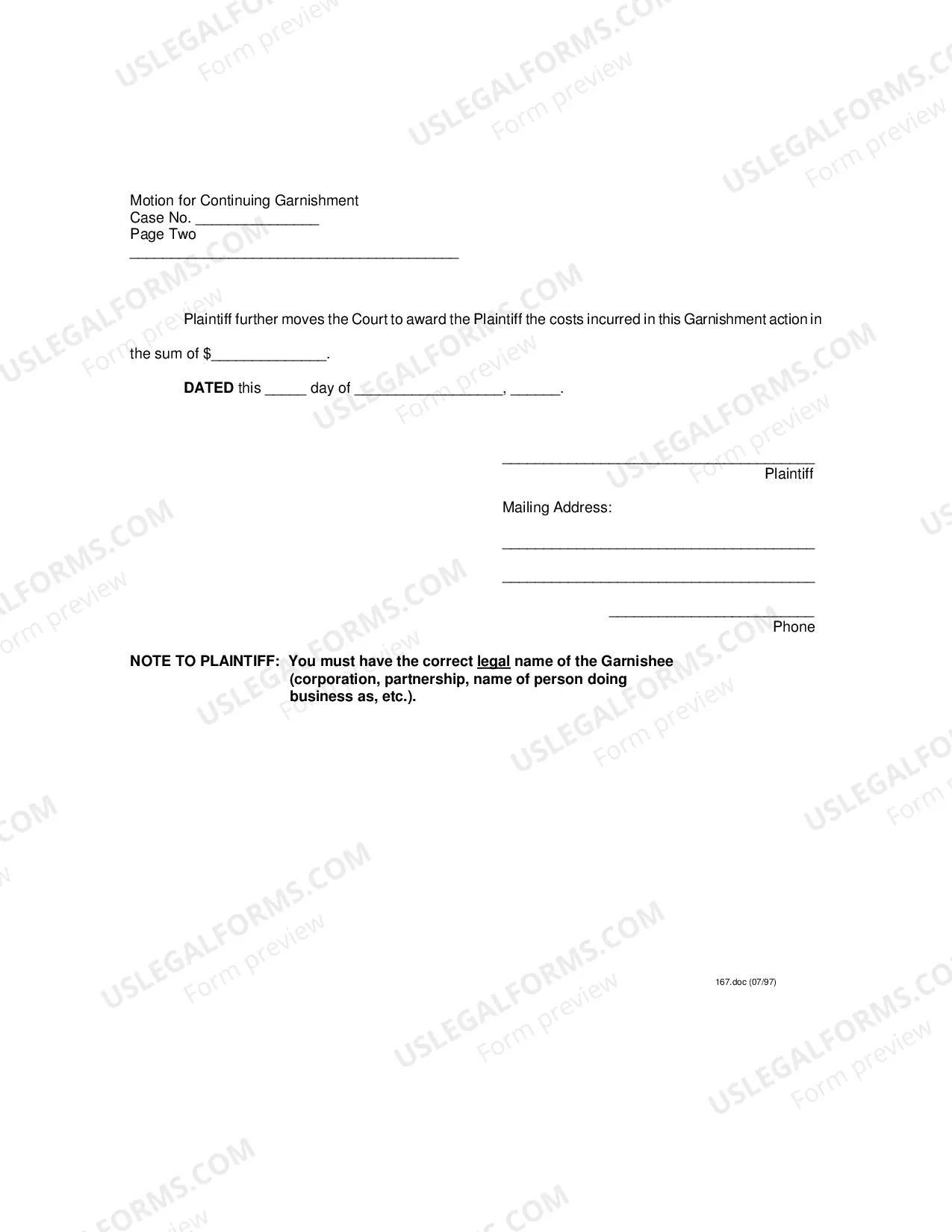 Preview Motion For Continuing Garnishment