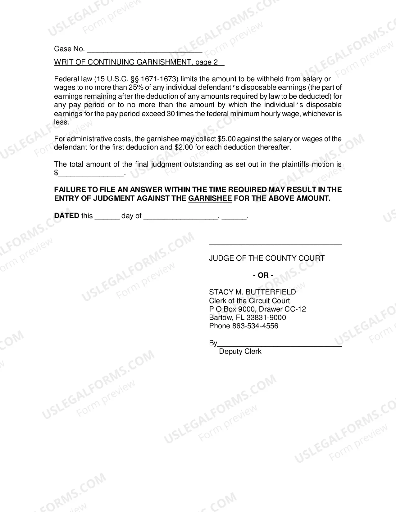 Preview Writ of Continuing Garnishment Against Salary Or Wages