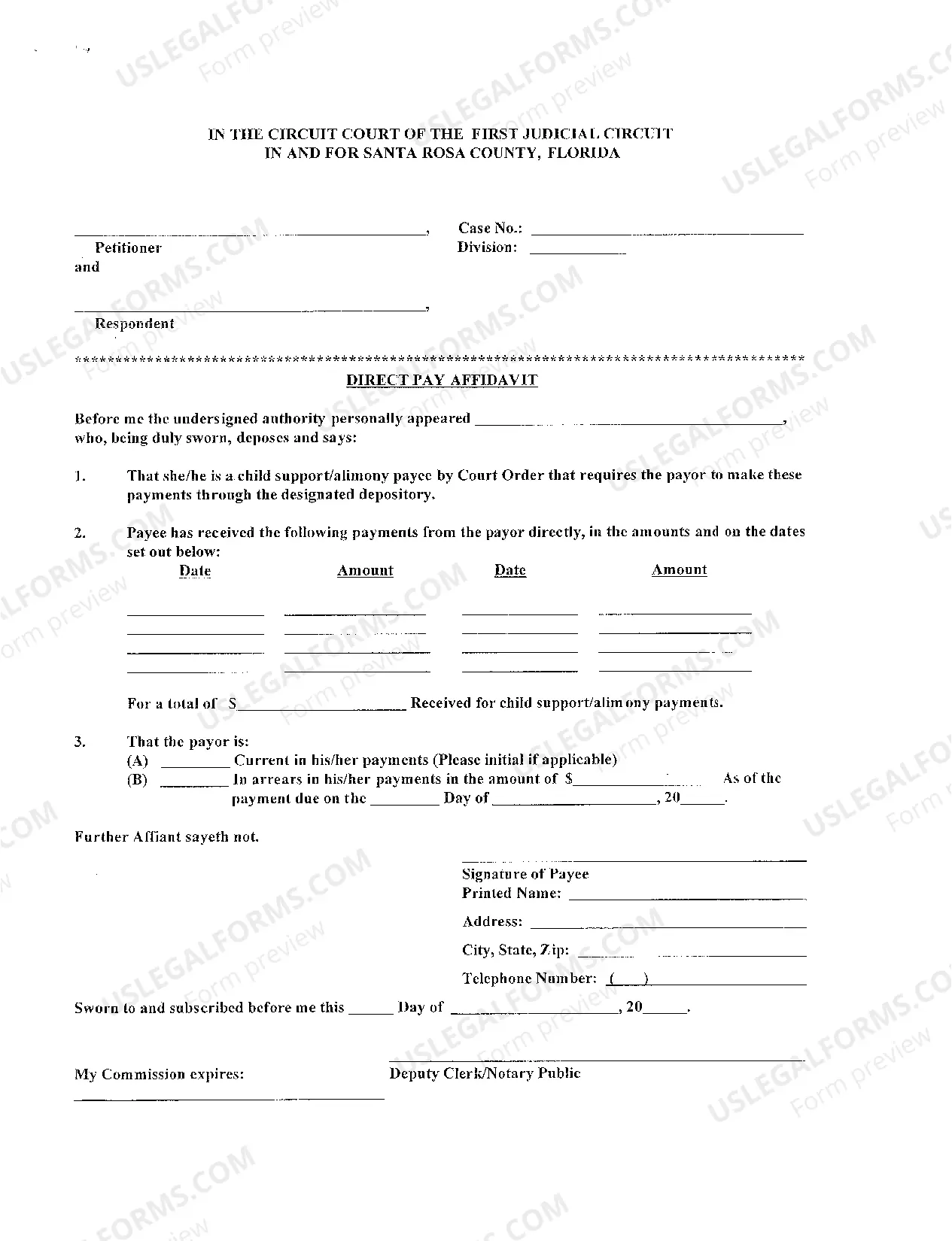 Preview Direct Pay Affidavit