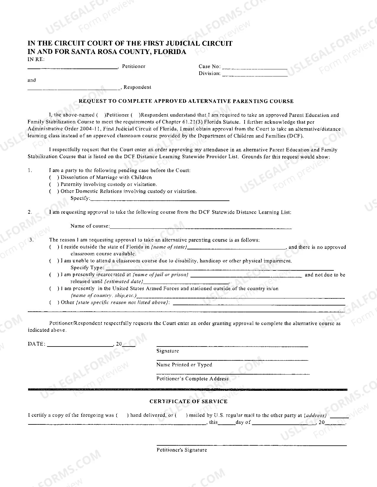 Preview Request To Complete Approved Alternative Parenting Course - And Order