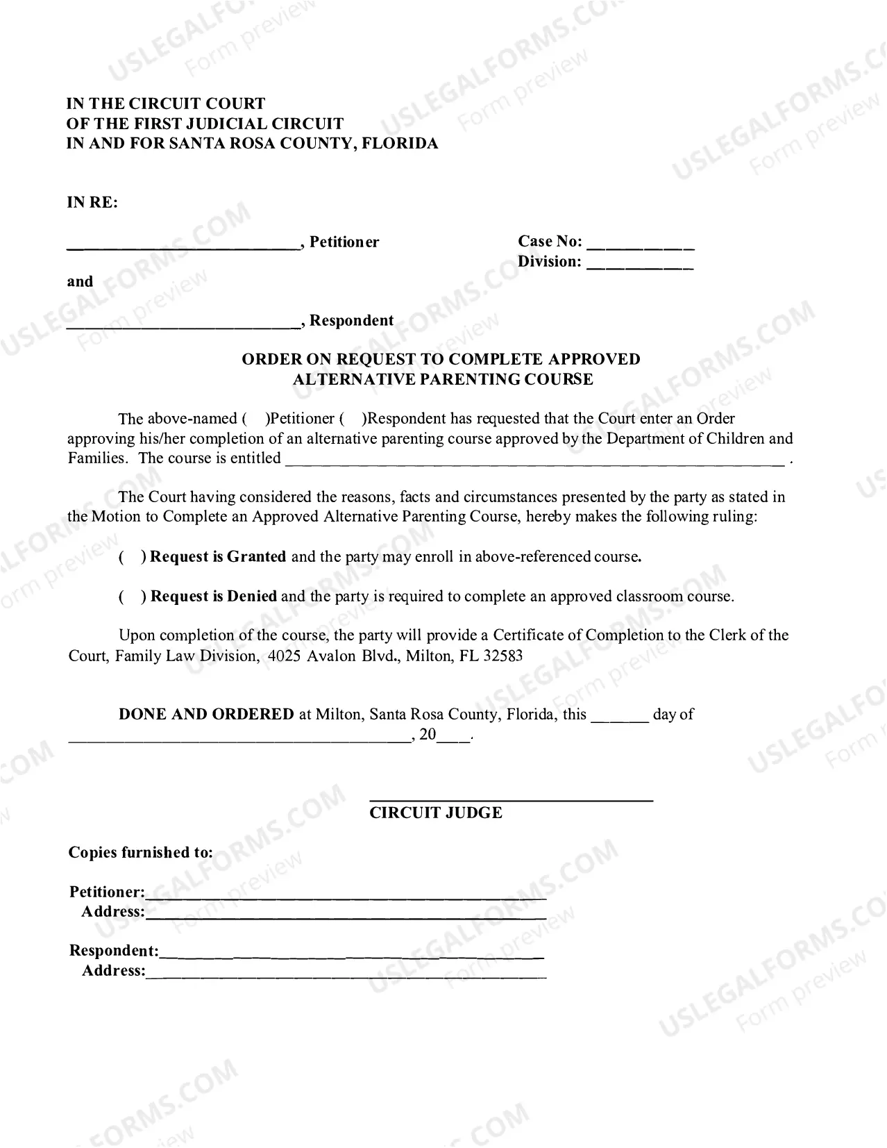 Preview Request To Complete Approved Alternative Parenting Course - And Order