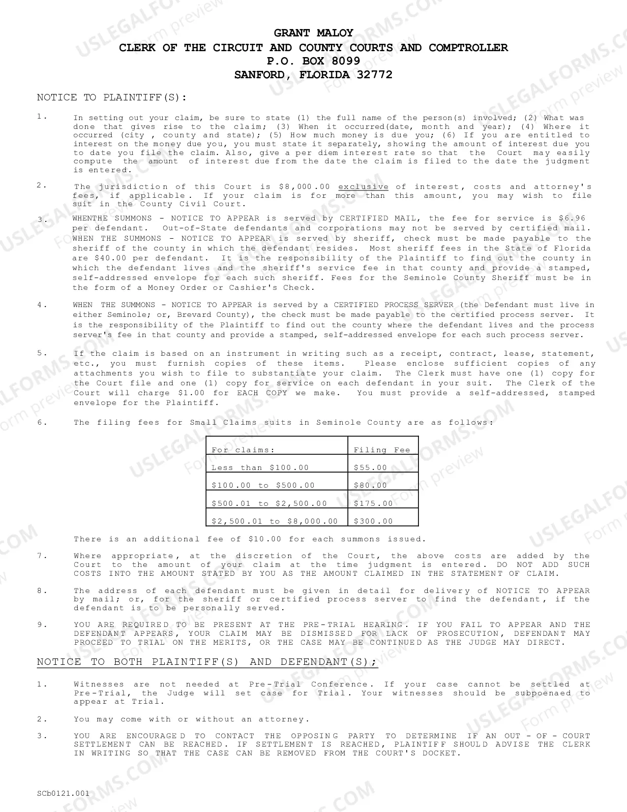 Preview Statement of Claim (General Form)