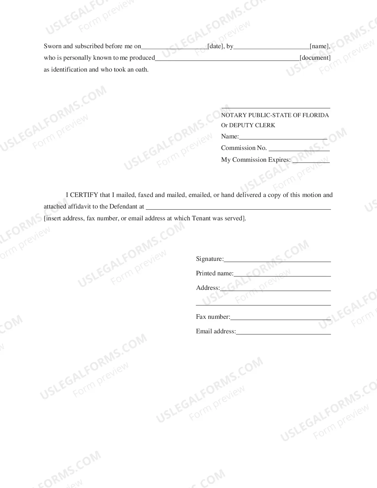 Preview Affidavit Of Damages