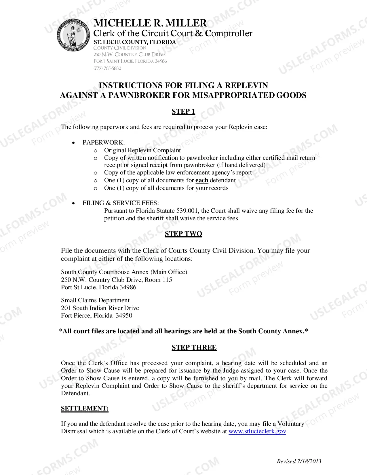 Preview Statement of Claim For Return Of Property (Replevin-Pawnbroker)