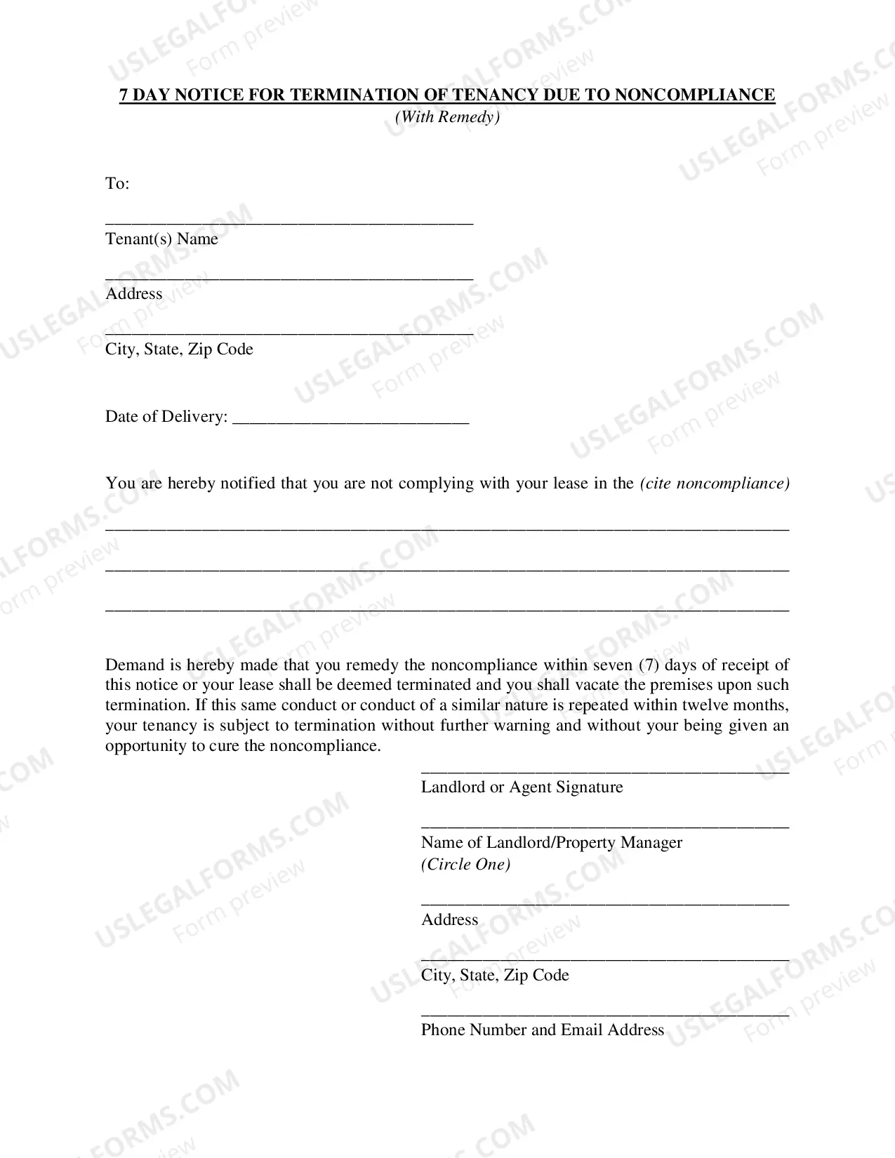 Preview 7 Day Notice Information Sheet With Remedy
