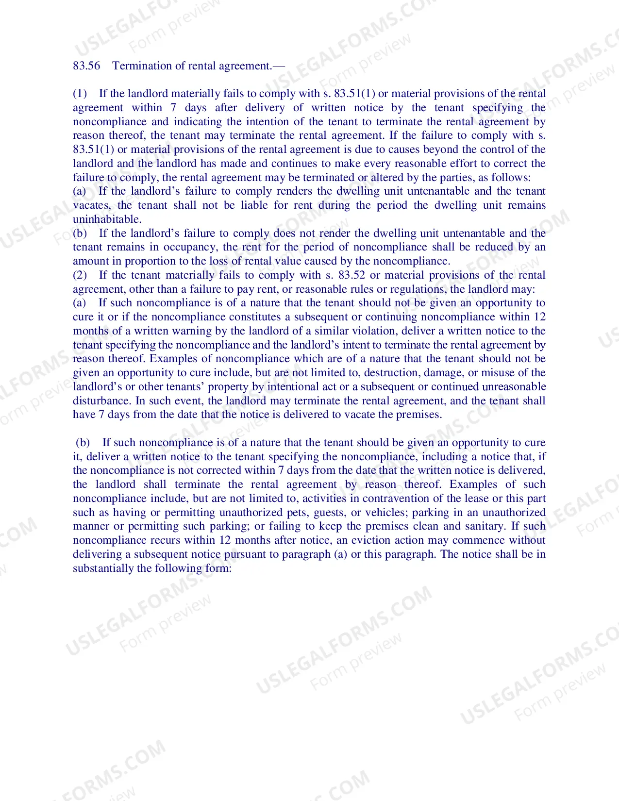 Preview 7 Day Notice Information Sheet Without Remedy