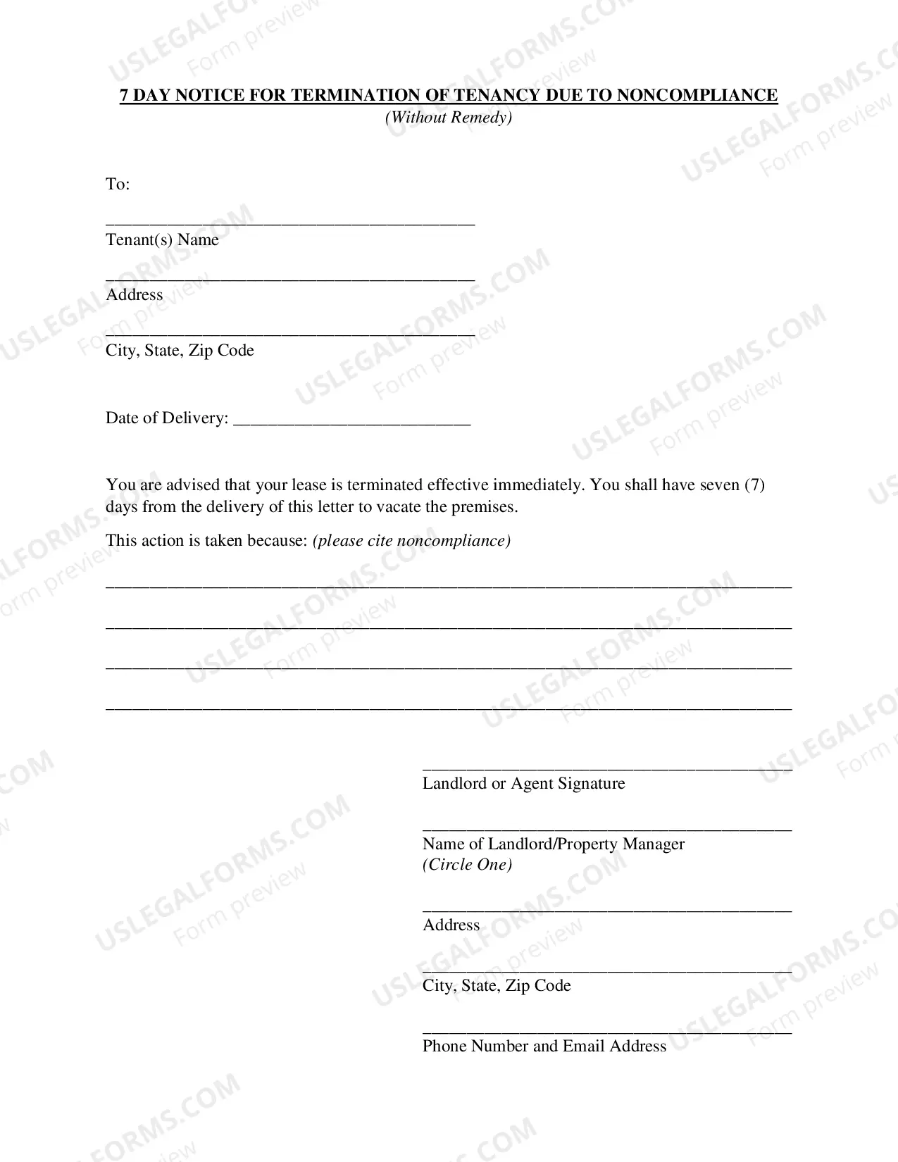 Preview 7 Day Notice Information Sheet Without Remedy