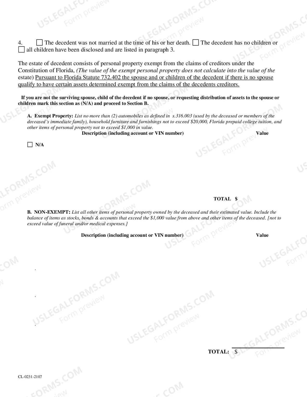 Preview Application For Disposition of Personal Property Without Administration