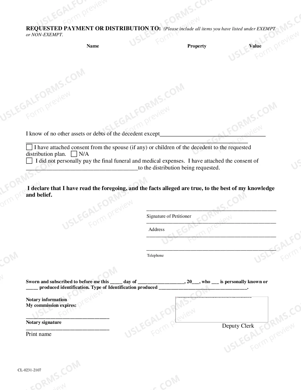 Preview Application For Disposition of Personal Property Without Administration