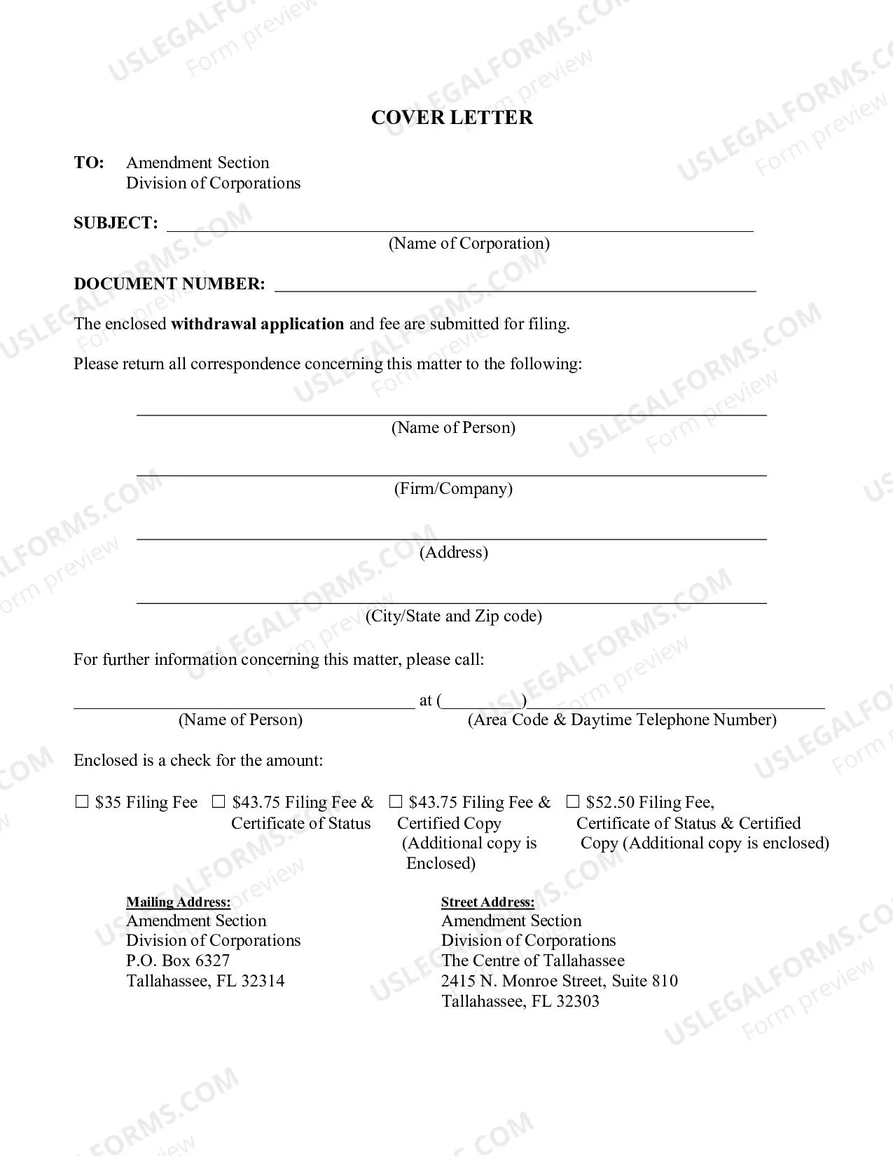 Preview Application By Foreign Corporation For Withdrawal of Authority To Transact Business Or Conduct Affairs In Florida