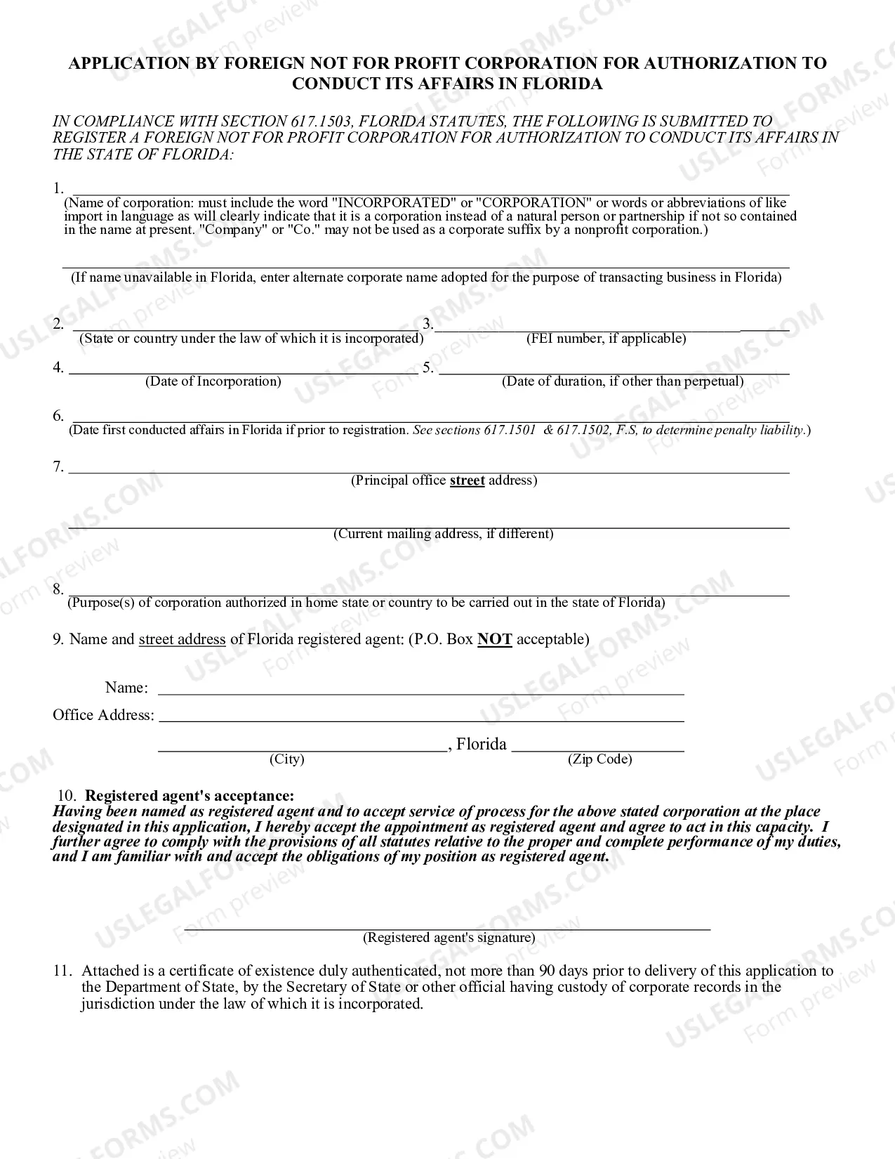 Preview Application By Foreign Not For Profit Corporation For Authorization To Conduct Its Affairs In Florida